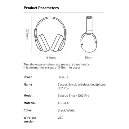 Baseus, Encok D02 Pro, Foldable, Wireless Bluetooth 5.0 Headphones with Mic -