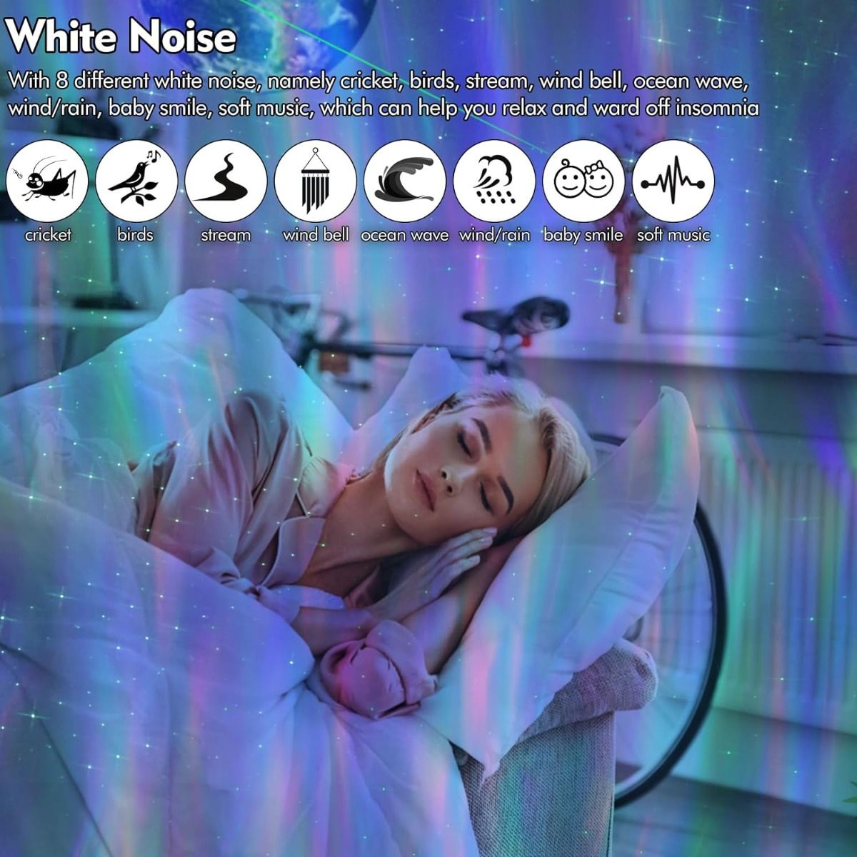 WiFi Galaxy Star Laser Projector with Bluetooth Speaker, Night Lights and White Noise