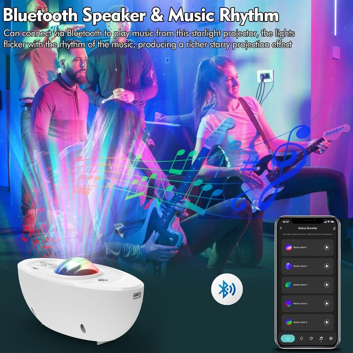 WiFi Galaxy Star Laser Projector with Bluetooth Speaker, Night Lights and White Noise