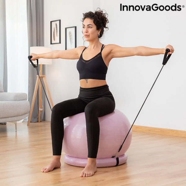 Yoga ball with stability ring and resistance bands ashtanball